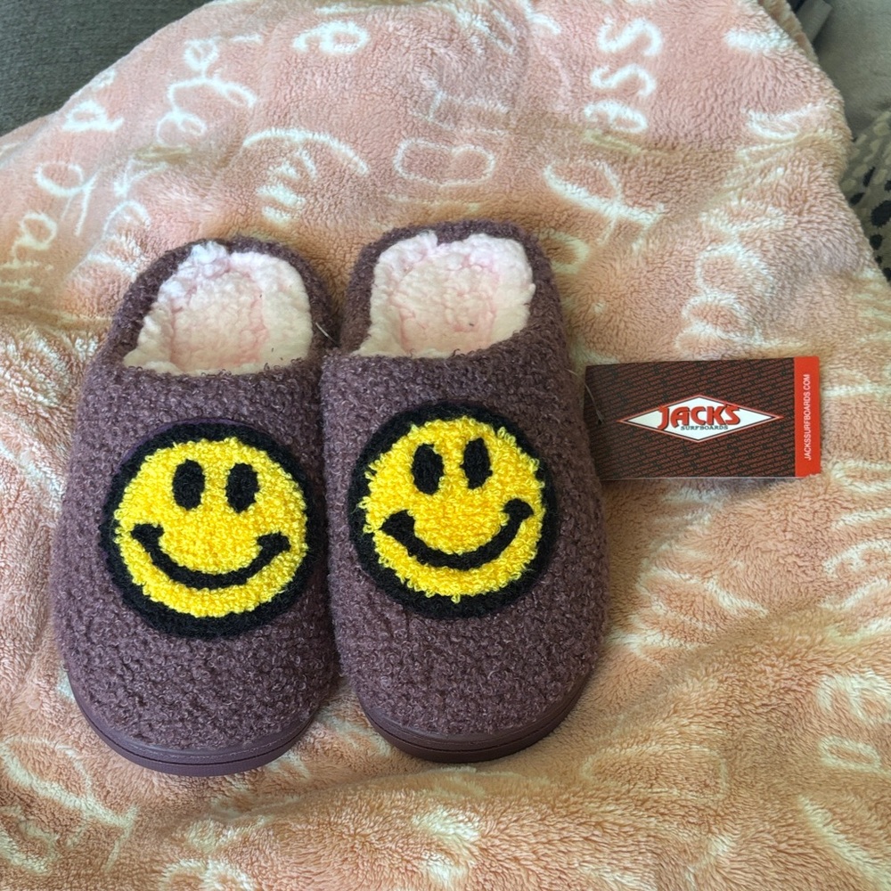 Jacks Kids Smiley Face Slippers - Purple and Yellow